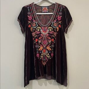 Johnny Was Embroidered Velvet Top - Multicolor
